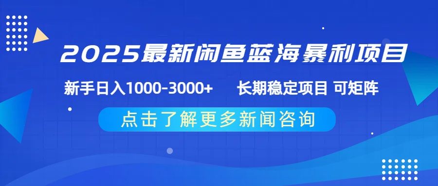 2025最新闲鱼蓝海暴利项目 ，新手日入1000-3000+ 长期稳定项目 可矩阵|明哥资源