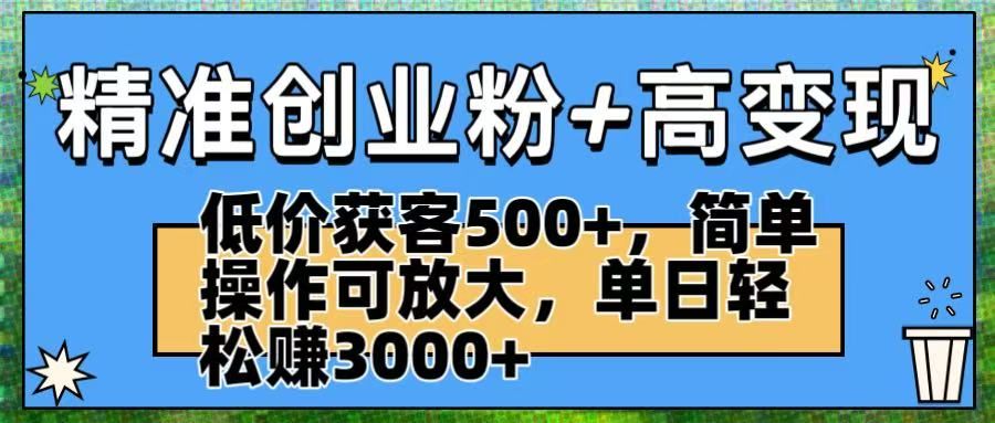 精准创业粉+高变现:低价获客500+,简单操作可放大,单日轻松赚3000+|明哥资源