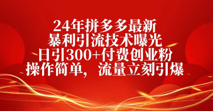 25年拼多多最新暴利引流技术曝光、日引300+付费创业粉操作简单，流量立刻引爆|明哥资源