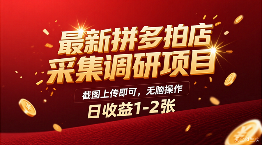 最新拼多多拍店采集调研项目，截图上传即可，无脑操作，日收益1-2张|明哥资源