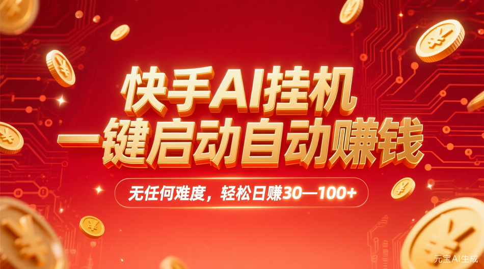 快手AI，一键启动自动赚钱 无任何难度，轻松一天30—100+|明哥资源