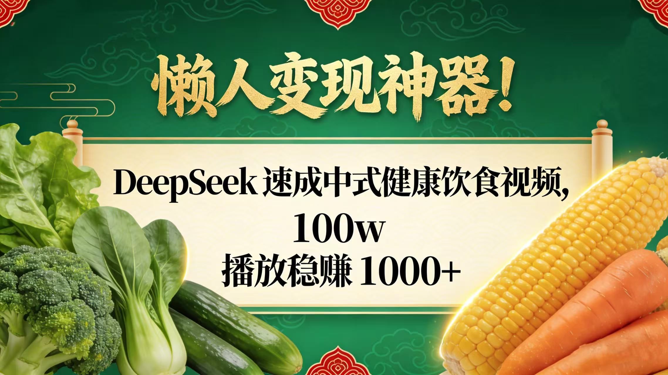 懒人变现神器!DeepSeek 速成中式健康饮食视频,100w 播放稳赚 1000+|明哥资源