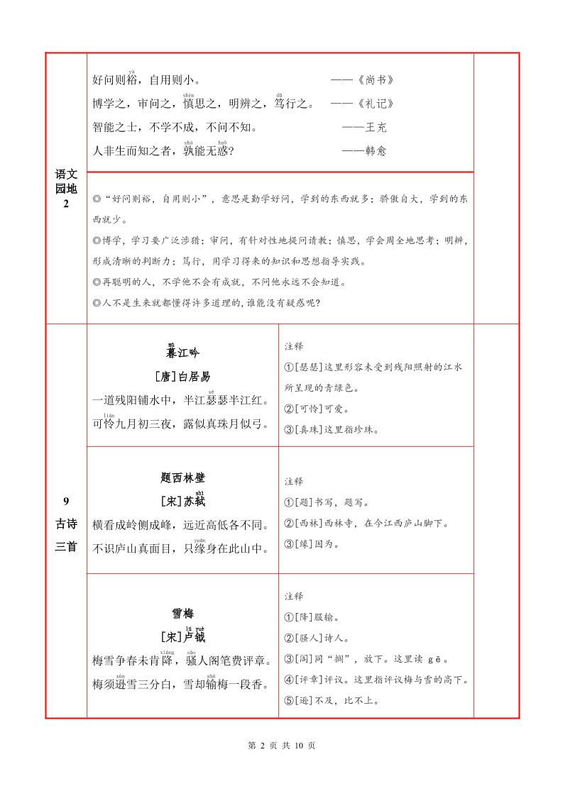 25秋四上语文必背内容+默写表（10页）|明哥资源