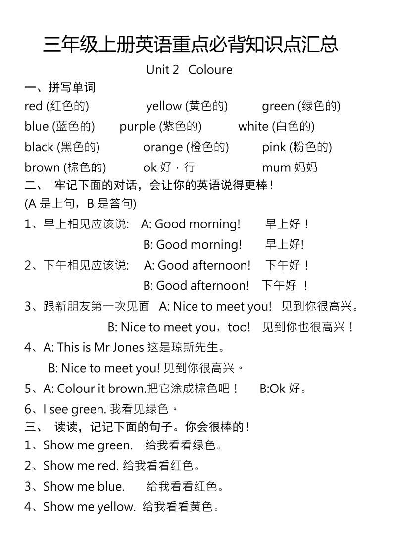 三年级上册英语重点必背知识点汇总|明哥资源