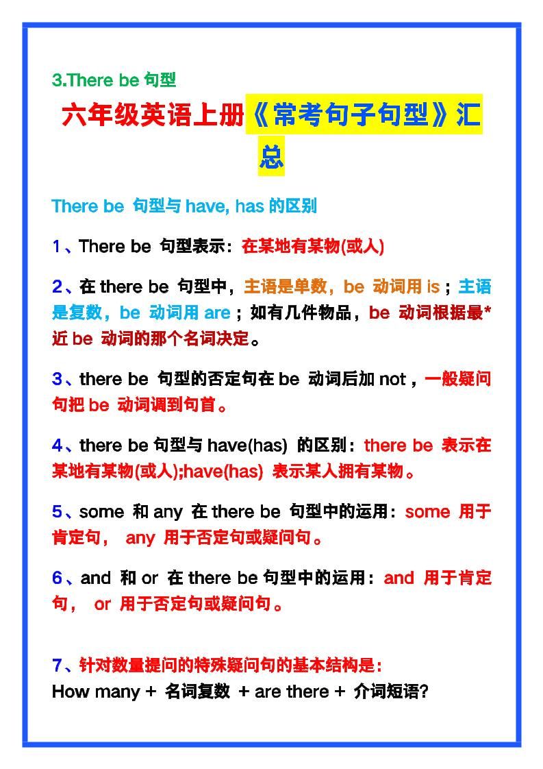 【2025秋新版】六年级英语上册《常考句子句型》汇总，学习巩固必备！|明哥资源