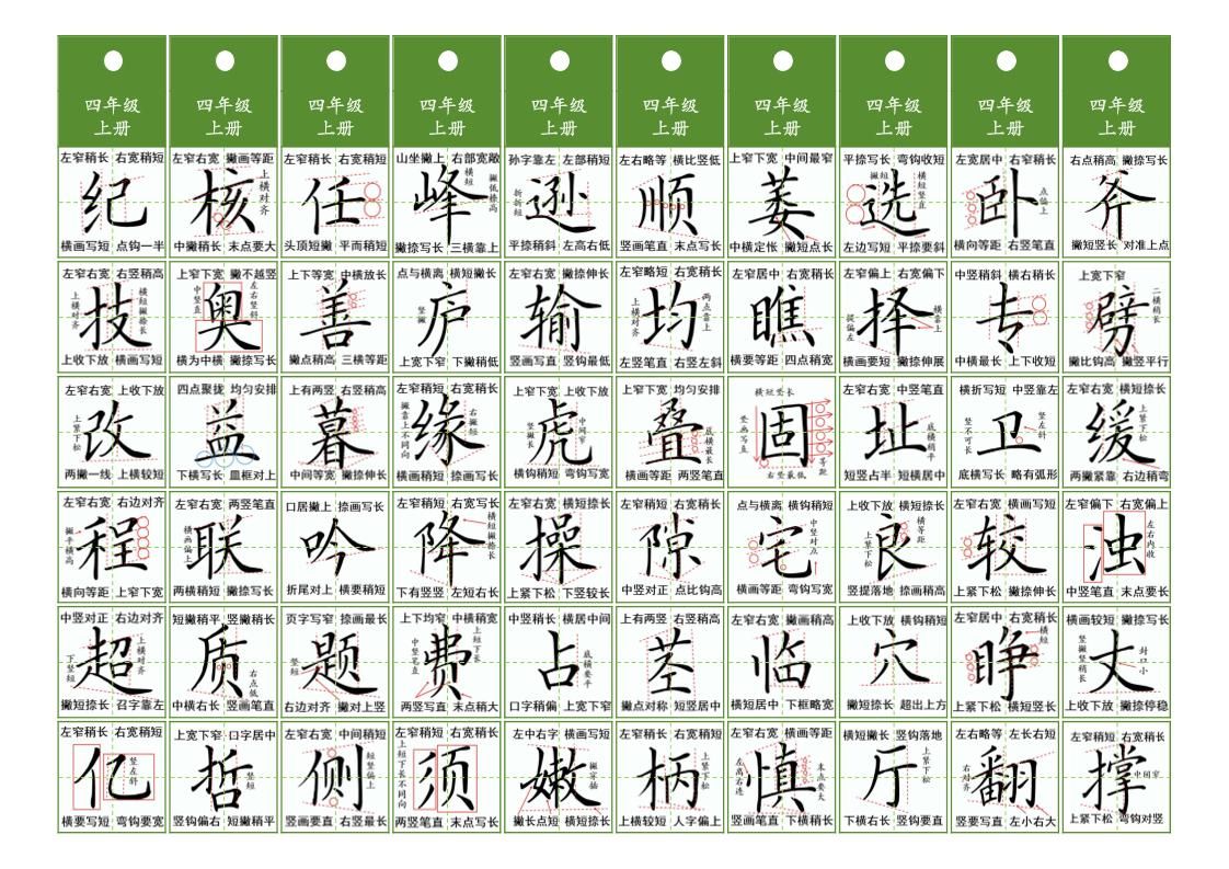 四年级上语文同步精讲字卡（共10页）|明哥资源