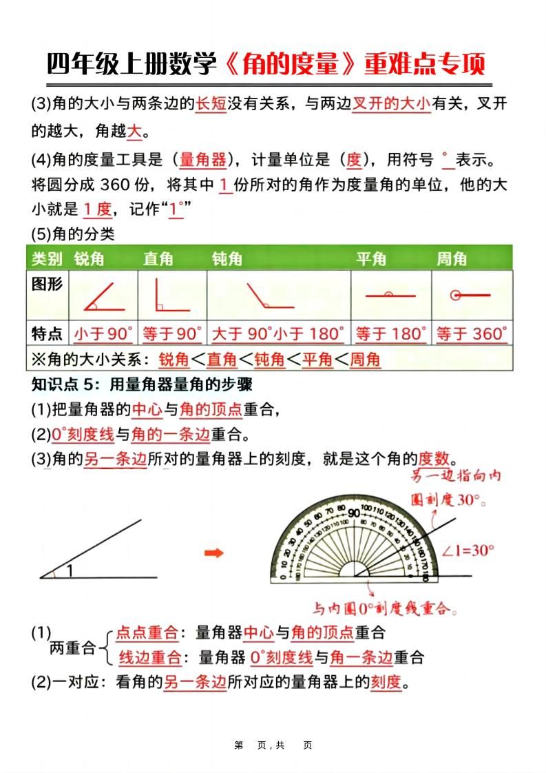 四上数学《角的度量》重难点专项（含答案16页）|明哥资源