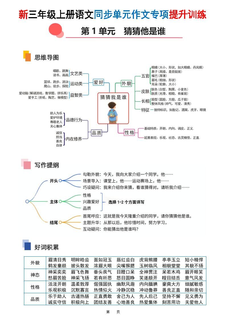新三上语文同步单元作文专项提升训练（48页）|明哥资源