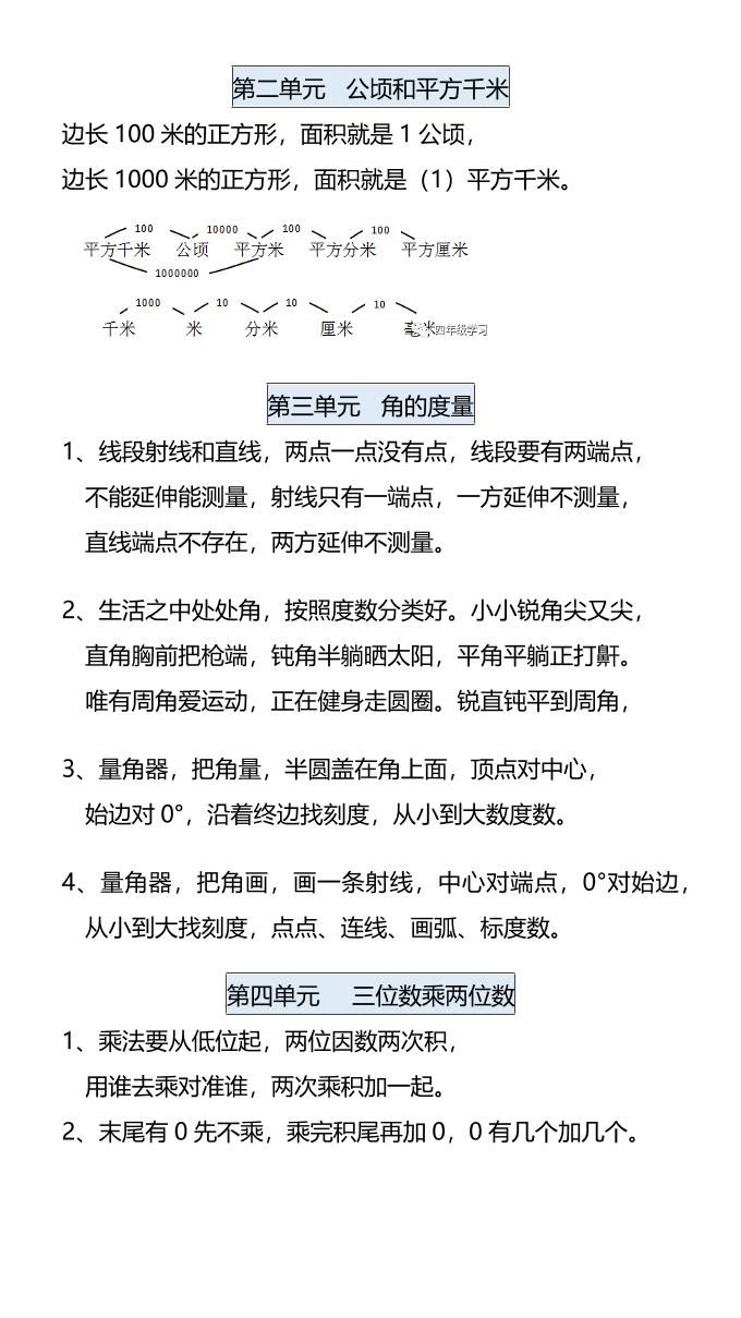 【2025秋新版】四年级数学上册各单元知识点顺口溜，假期学习|明哥资源