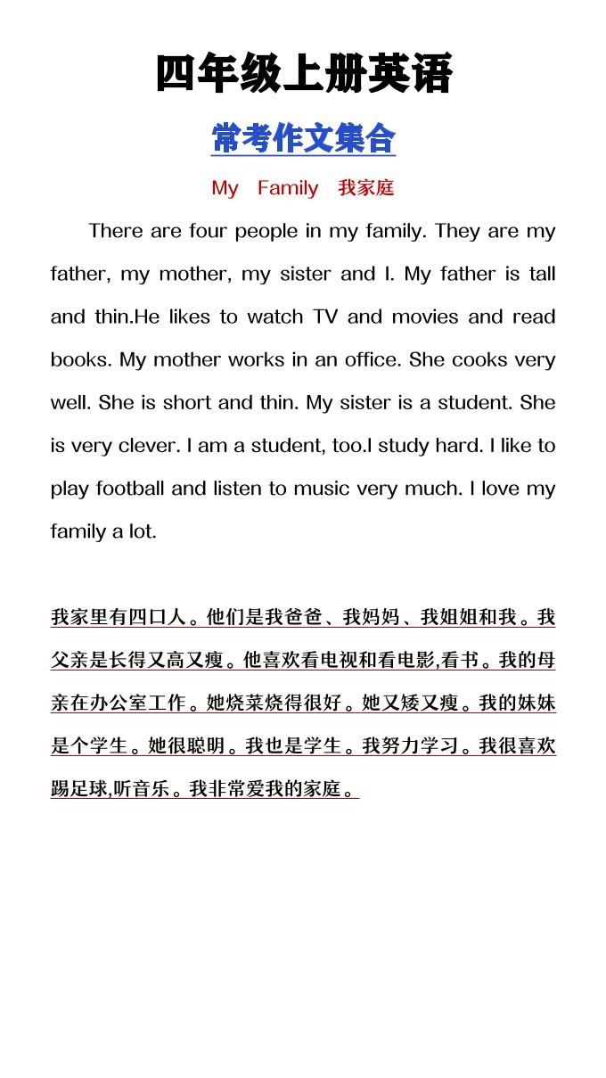 【2025秋新版】四年级上册英语常考作文合集|明哥资源