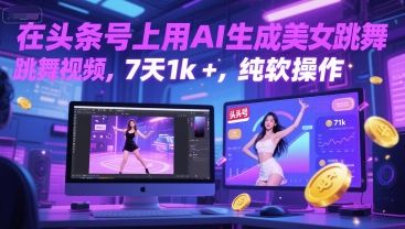在头条号上用AI生成美女跳舞视频，7天1k+，纯软件操作|明哥资源