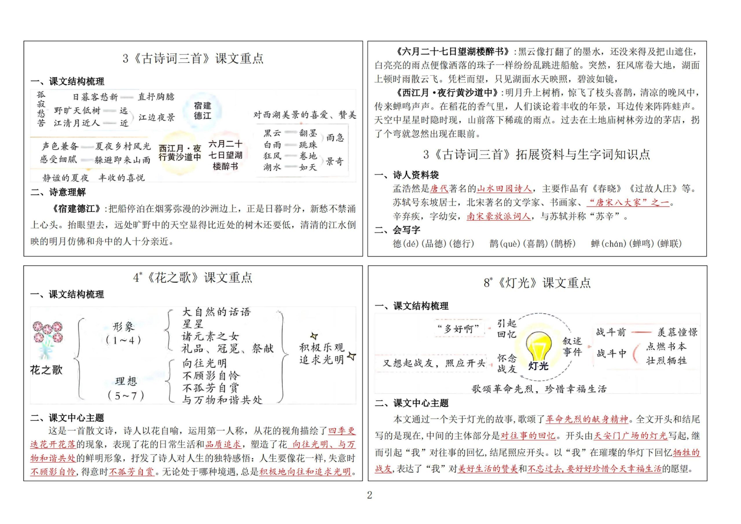六年级语文上册-暑假预习课课贴|明哥资源