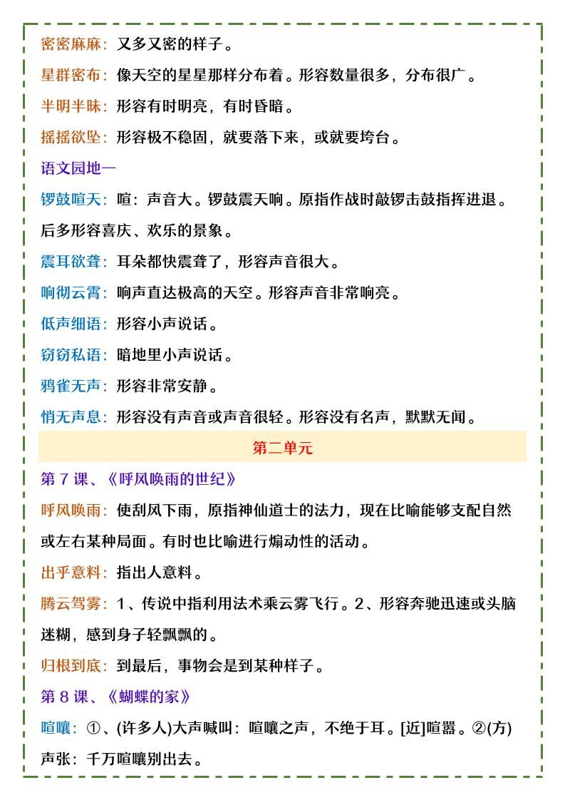 【2025秋新版】四年级上册语文1-8单元课内词语及解释|明哥资源