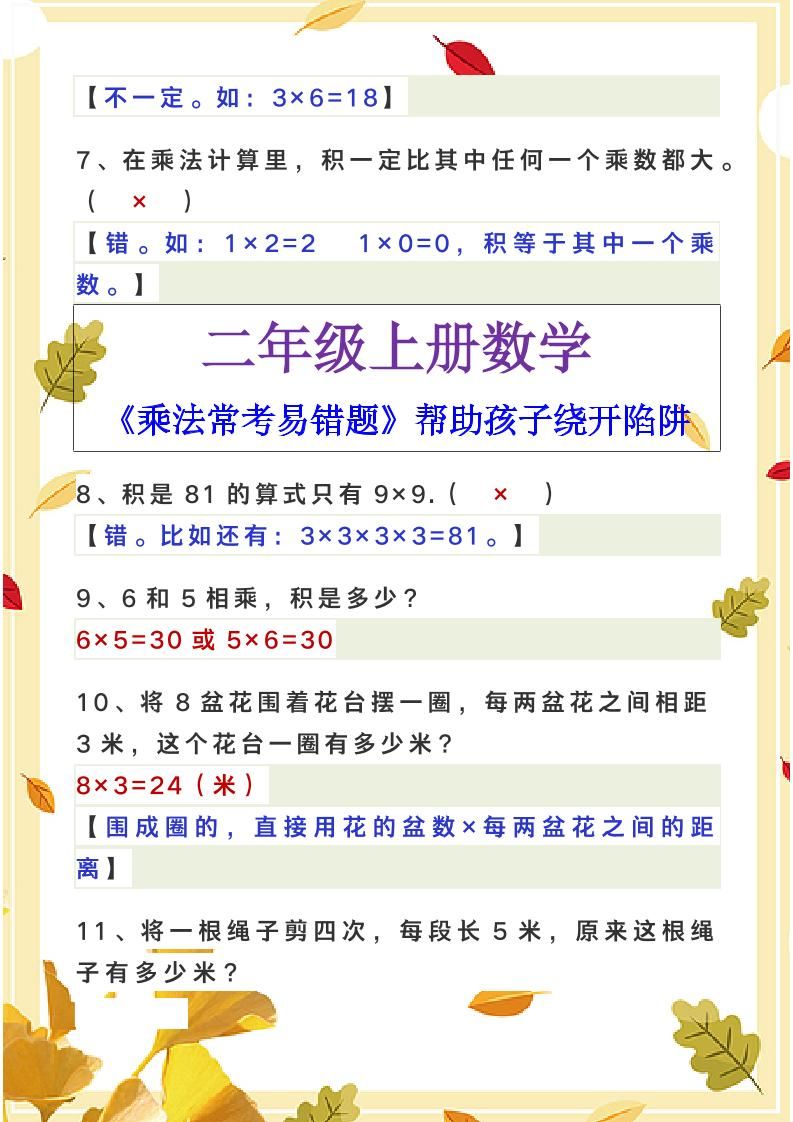 【2025秋新版】二年级上册数学《乘法常考易错题》|明哥资源