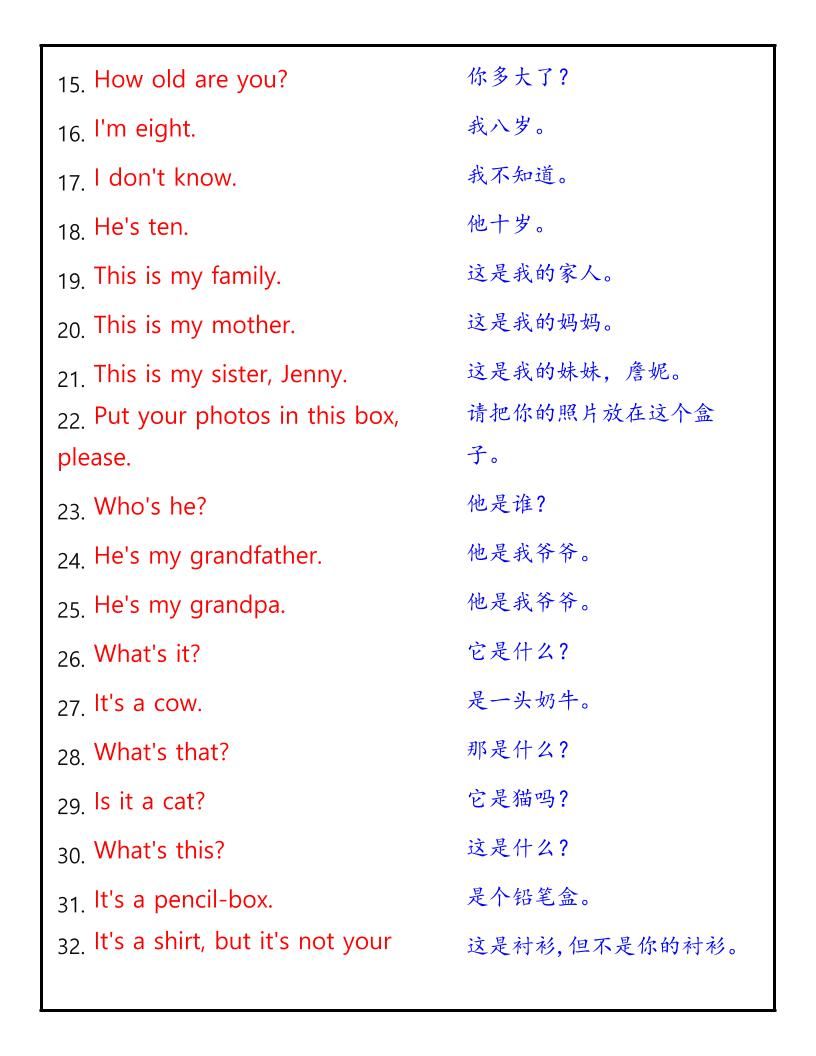 【2025秋新版】三年级英语上册《重点句子》中英文对照|明哥资源