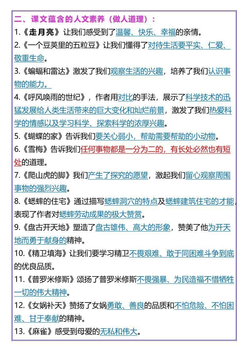 【2025秋新版】四年级上册语文人物、事物特点及蕴含人文素养|明哥资源