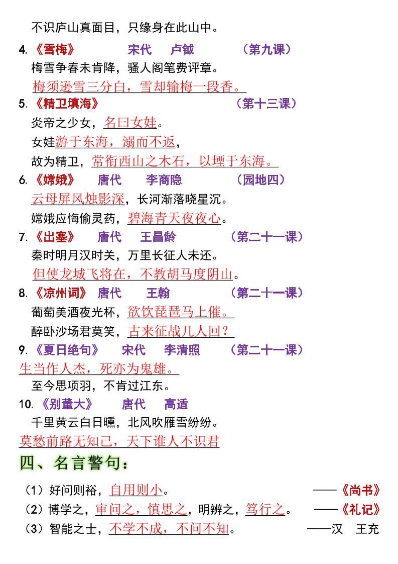 全册高频考点归类（节选）】四上语文|明哥资源